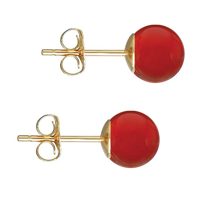 Cercei Aur Galben de 14 karate, Tip Surub, cu Pietre Semipretioase Naturale de Carneol de 8 mm