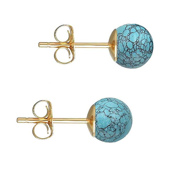 Cercei Aur Galben de 14 karate, Tip Surub, cu Pietre Semipretioase Naturale de Howlit de 6 mm