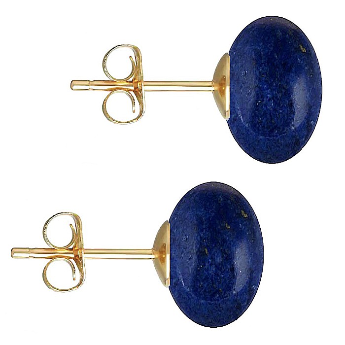 Cercei Aur Galben de 14 karate, Tip Surub, cu Pietre Semipretioase Naturale de Lapis Lazuli de 12 mm