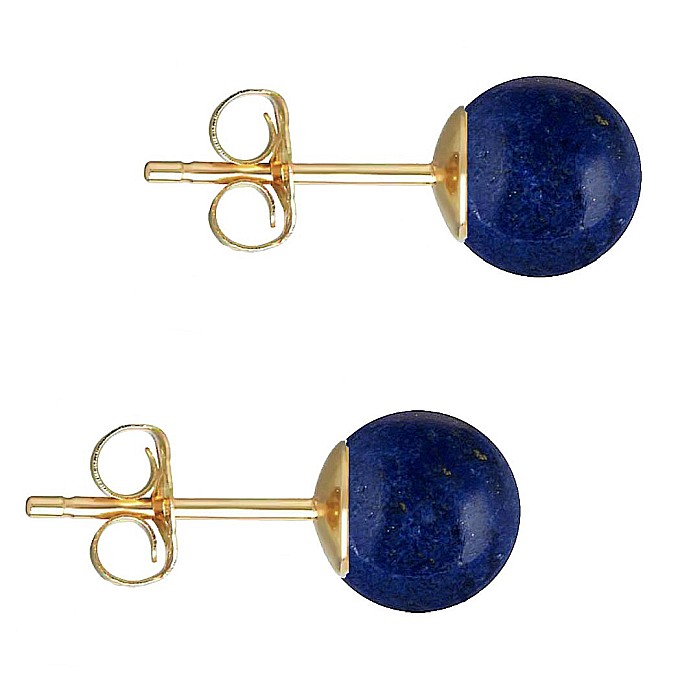 Cercei Aur Galben de 14 karate, Tip Surub, cu Pietre Semipretioase Naturale de Lapis Lazuli de 8 mm