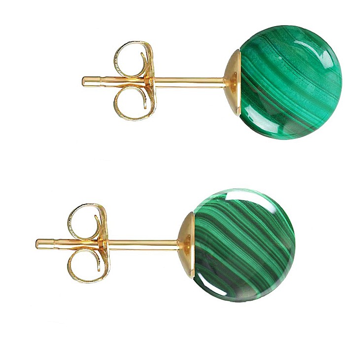 Cercei Aur Galben de 14 karate, Tip Surub, cu Pietre Semipretioase Naturale de Malachit de 10 mm
