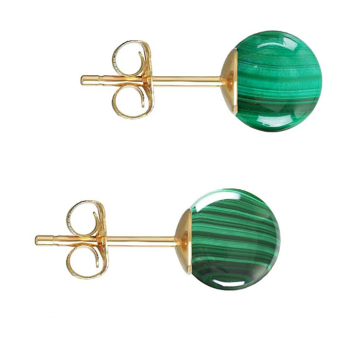 Cercei Aur Galben de 14 karate, Tip Surub, cu Pietre Semipretioase Naturale de Malachit de 8 mm