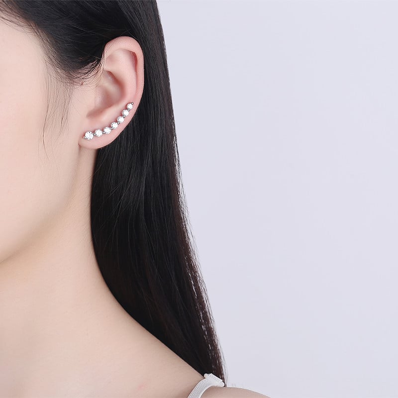 Cercei ear cuffs argint 925, JW674, model elegant, placat cu rodiu - poza 2