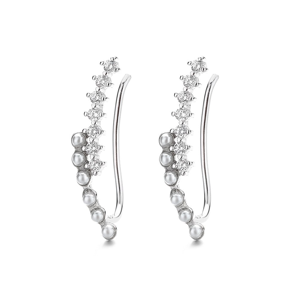 Cercei ear cuffs argint 925, JW684, model elegant, placat cu rodiu