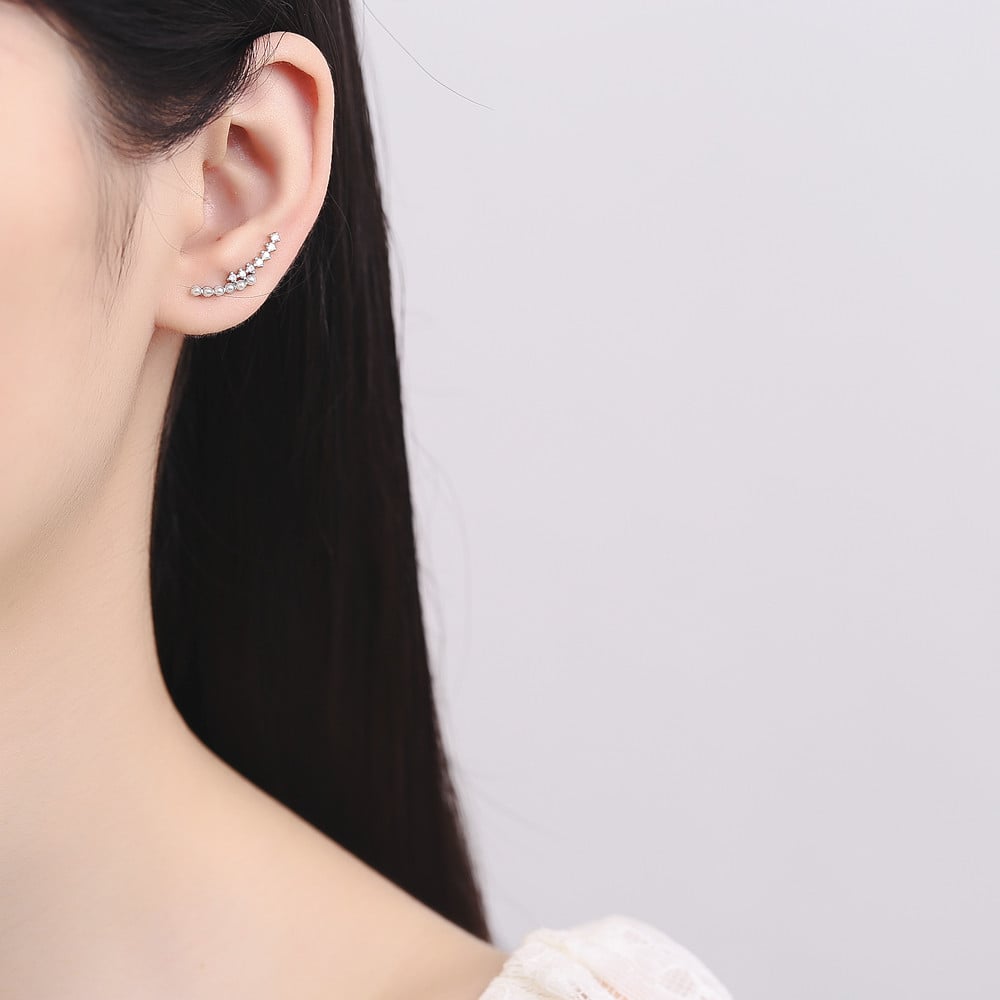 Cercei ear cuffs argint 925, JW684, model elegant, placat cu rodiu - poza 2