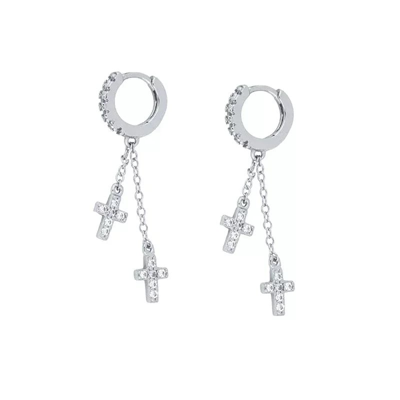 Cercei lungi argint 925, JW1067, model cruce, placati cu rodiu - poza 1