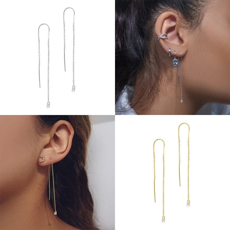 Cercei lungi argint 925, JW1069, model cu zirconiu, placati cu aur - poza 2