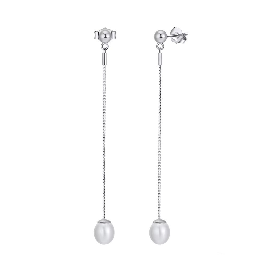 Cercei lungi argint 925, JW1567, model perla, placati cu rodiu - poza 1