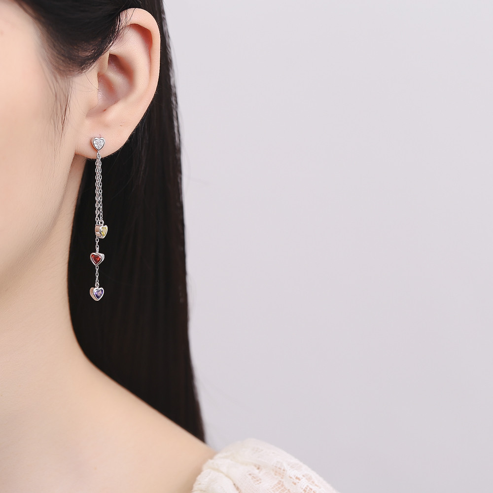 Cercei lungi argint 925, JW853, model inimioare, placati cu rodiu - poza 2