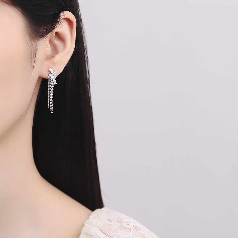 Cercei lungi argint 925, JW856, model elegant, placati cu rodiu - poza 2