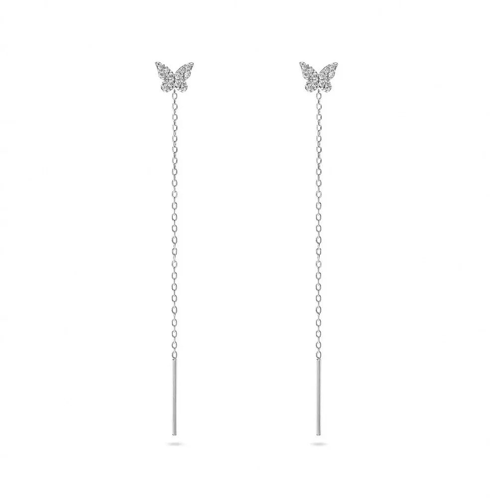 Cercei lungi argint 925, JW967, model fluture, placati cu rodiu - poza 1