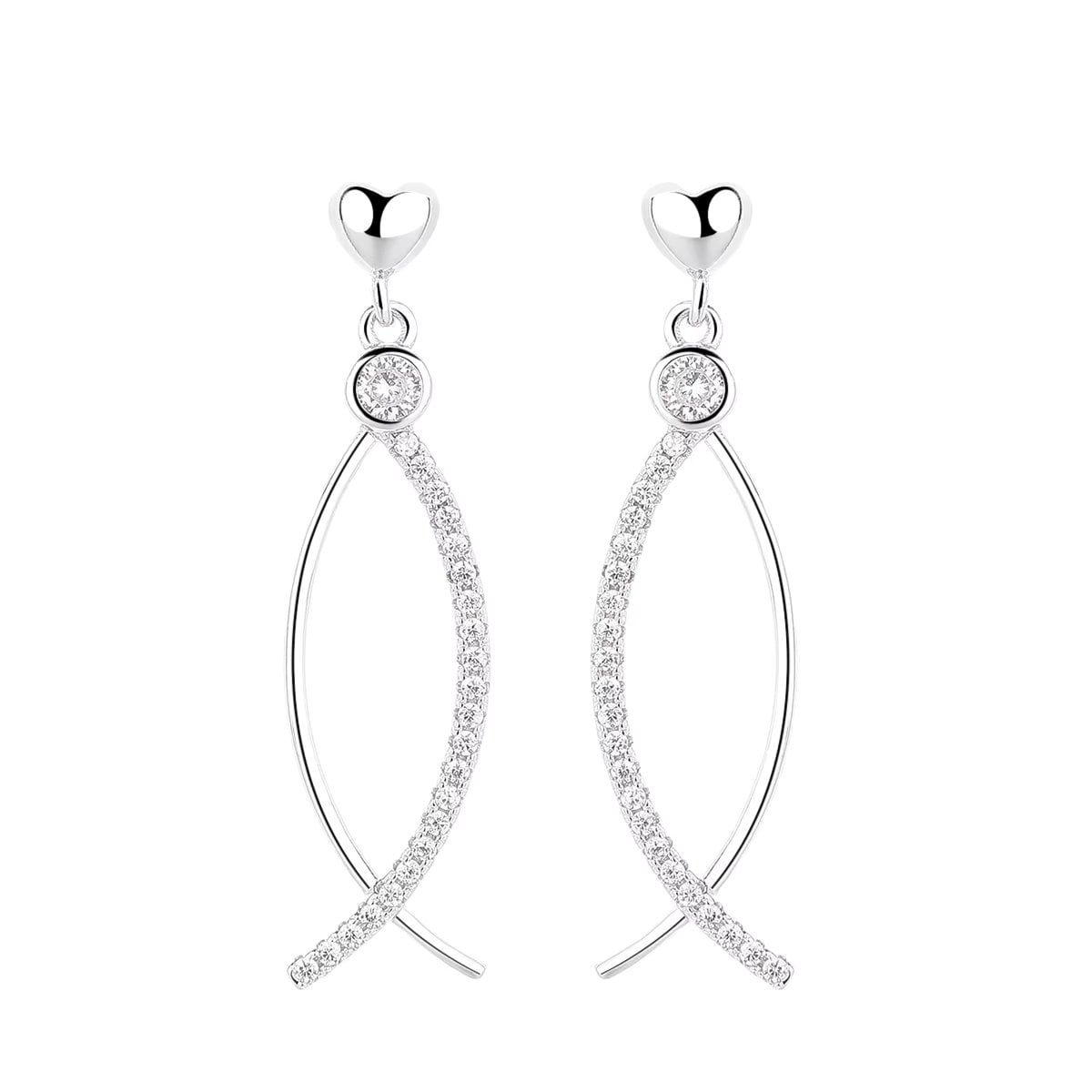 Cercei lungi de argint 925, JW1611, model cu pietre, placati cu rodiu - poza 1