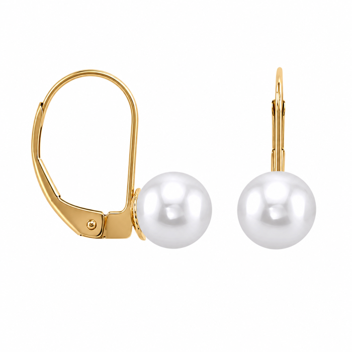 Cercei Perle Akoya Japoneze 7-8 mm, Aur Galben 14K, Tortita Inchisa - Calitate AAAA KASKADDA