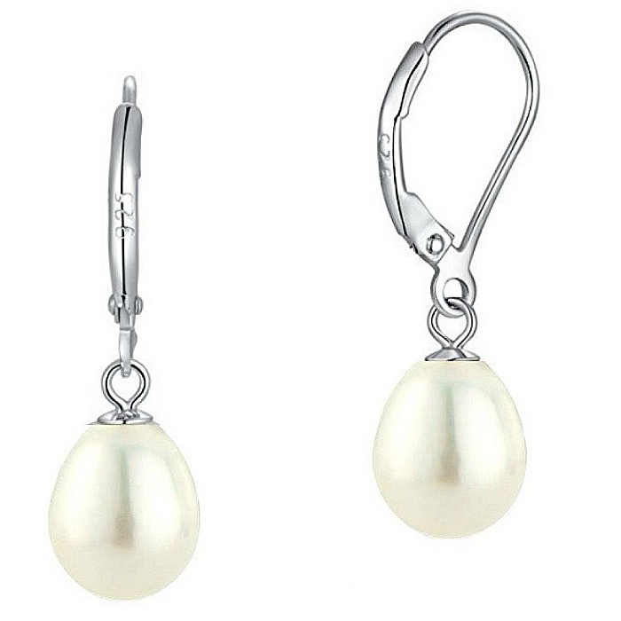 Cercei Perle Albe Naturale 8 5 mm, Forma Lacrima, Tortita Inchisa, Argint 925 KASKADDA