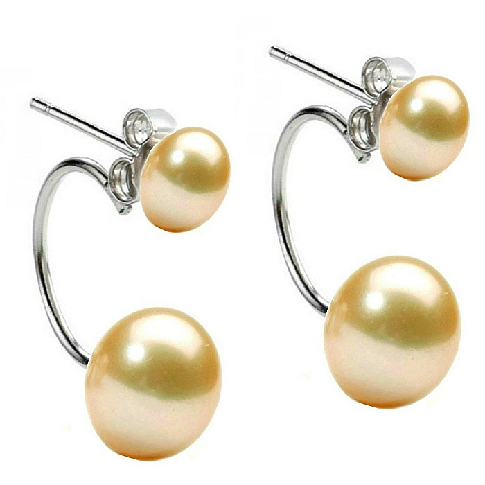 Cercei Perle Crem Double 2 in 1, 7-10 mm, Argint 925 Placat cu Platina KASKADDA