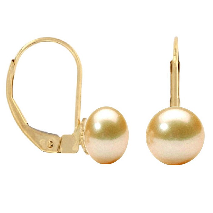 Cercei Perle Crem Naturale 7-8 mm, Aur Galben 14K, Forma Buton, Tortita Inchisa KASKADDA