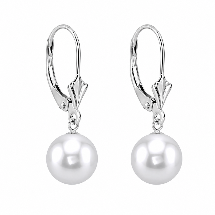 Cercei Perle Japoneze Akoya 7,5-8 mm si Aur Alb 14K, Calitate AAAA KASKADDA