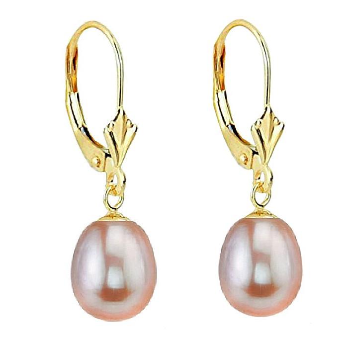 Cercei Perle Lavanda, Naturale, Forma Lacrima 8 5 mm si Aur Galben 14K KASKADDA