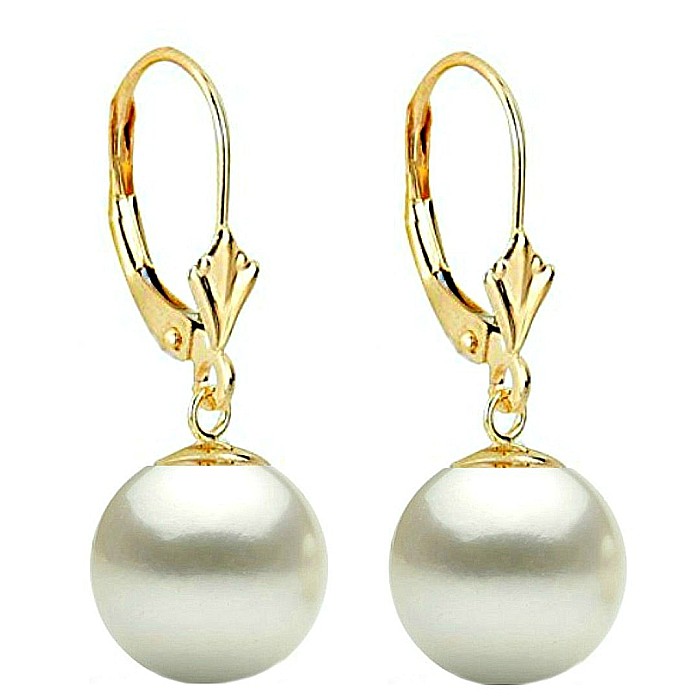 Cercei Perle Mari, Naturale, 10 mm, Rotunde, AAA, Aur 14K (aur 585), Model Lalea KASKADDA