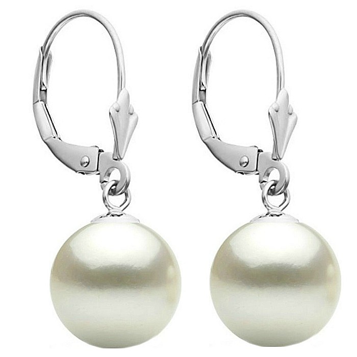 Cercei Perle Mari, Naturale 10 mm, Rotunde AAA, Aur Alb 14K (aur 585), Model Lalea KASKADDA