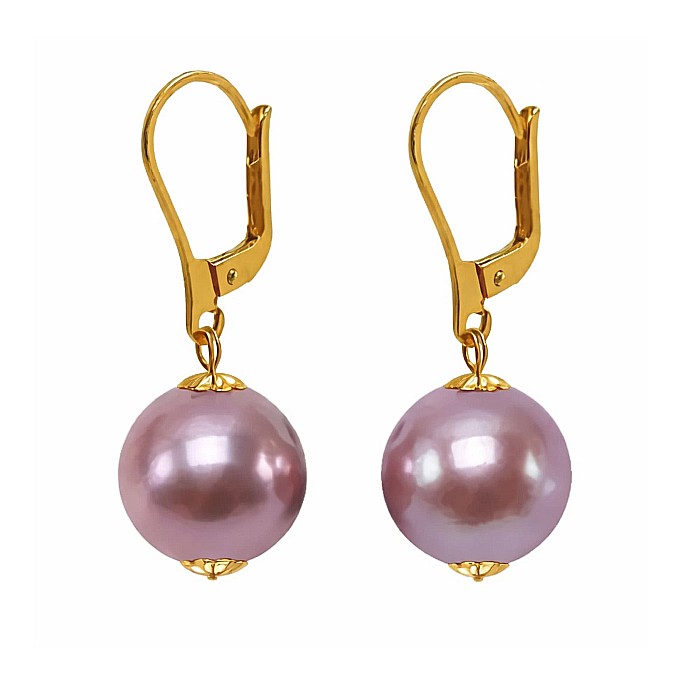 Cercei Perle Mari, Rare Edison Lavanda de 11,5-12 mm si Aur Galben 14K KASKADDA