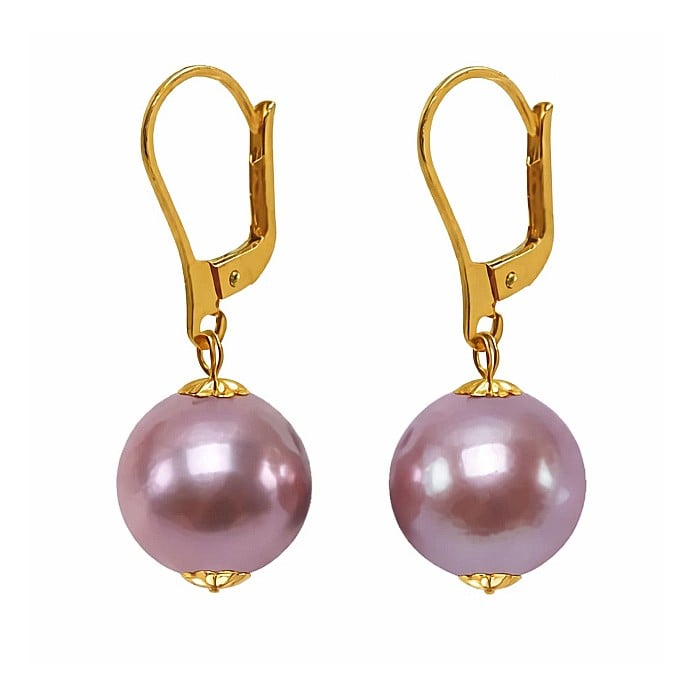 Cercei Perle Mari, Rare Edison Lavanda de 12-12,5 mm si Aur Galben 14K KASKADDA