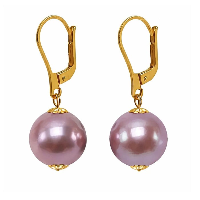 Cercei Perle Mari, Rare Edison Lavanda de 12,5-13 mm si Aur Galben 14K KASKADDA