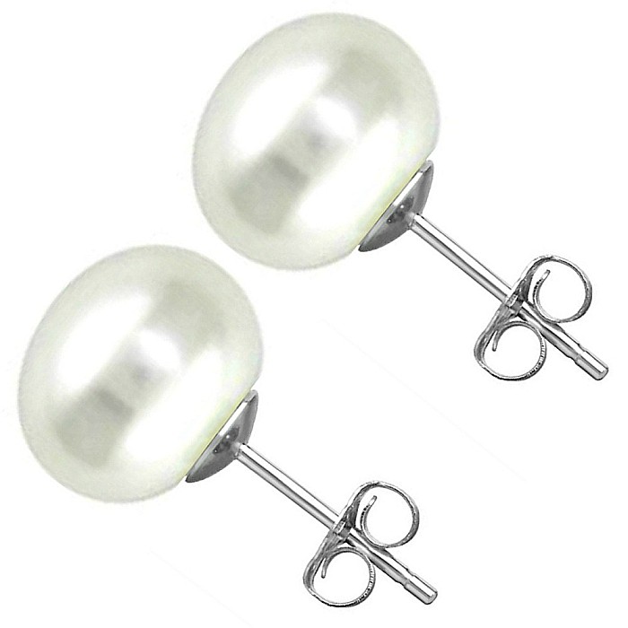 Cercei Perle Naturale 7 mm, Buton AAA, Aur Alb 14K (aur 585) KASKADDA