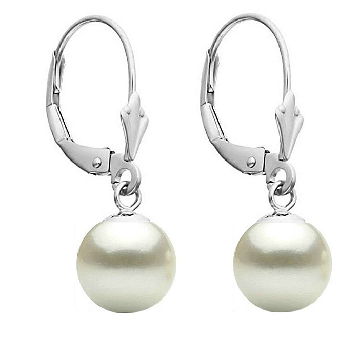 Cercei Perle Naturale 8 mm, Rotunde AAA, Aur Alb 14K (aur 585), Model Lalea KASKADDA