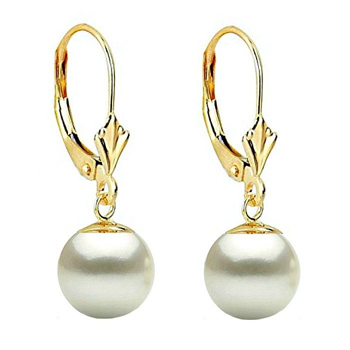 Cercei Perle Naturale Albe 8 mm, Rotunde AAA, Aur 14K (aur 585), Model Lalea KASKADDA