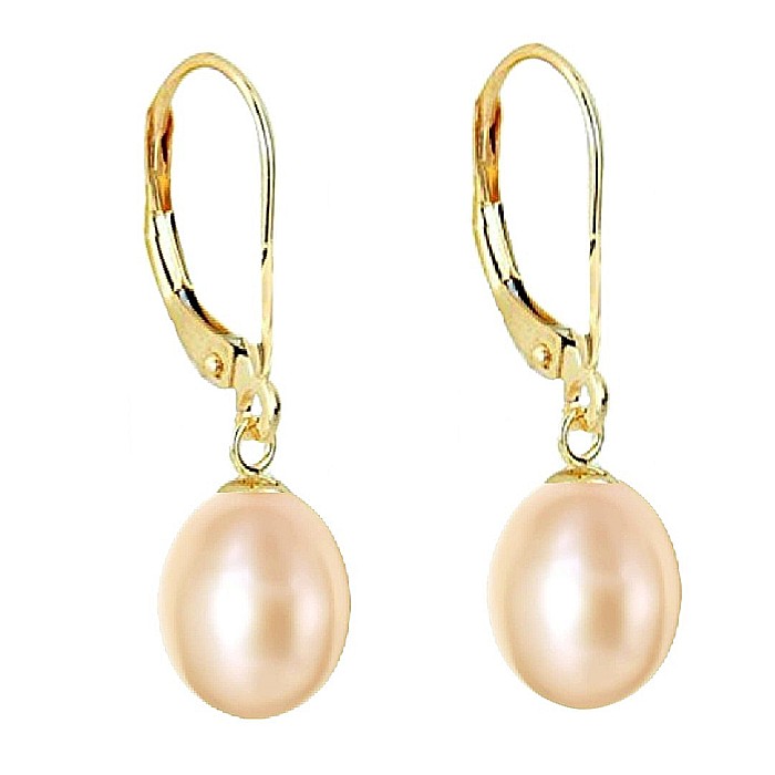 Cercei Perle Naturale Crem 8 5 mm, Forma Lacrima, Aur 14K (aur 585), Calitate AAA KASKADDA