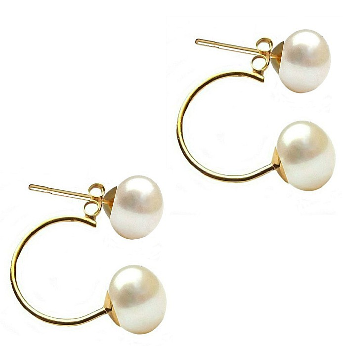 Cercei Perle Naturale Double 7 mm, Aur 14K (aur 585), Simetrici si Versatili KASKADDA