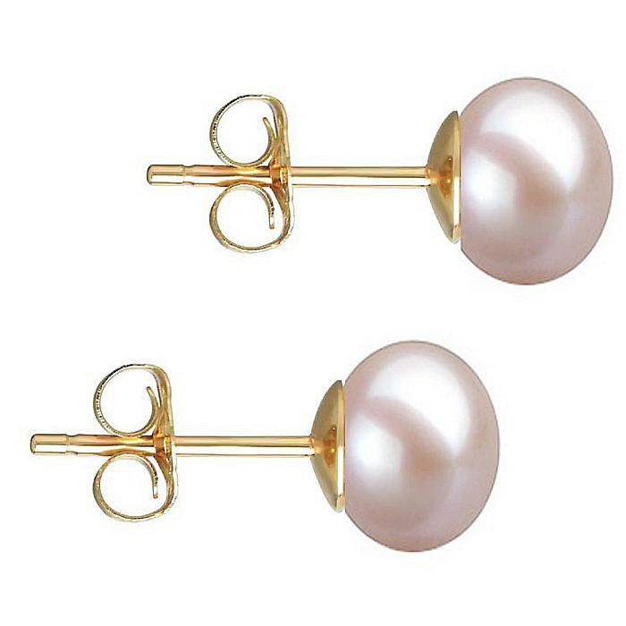 Cercei Perle Naturale Lavanda 7-8 mm, Aur 14K (aur 585), Calitate AAA KASKADDA