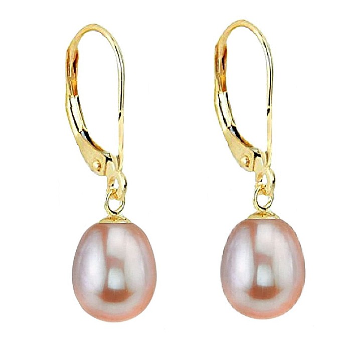 Cercei Perle Naturale Lavanda 8 5 mm, Forma Lacrima, Aur 14K (aur 585), Calitate AAA KASKADDA