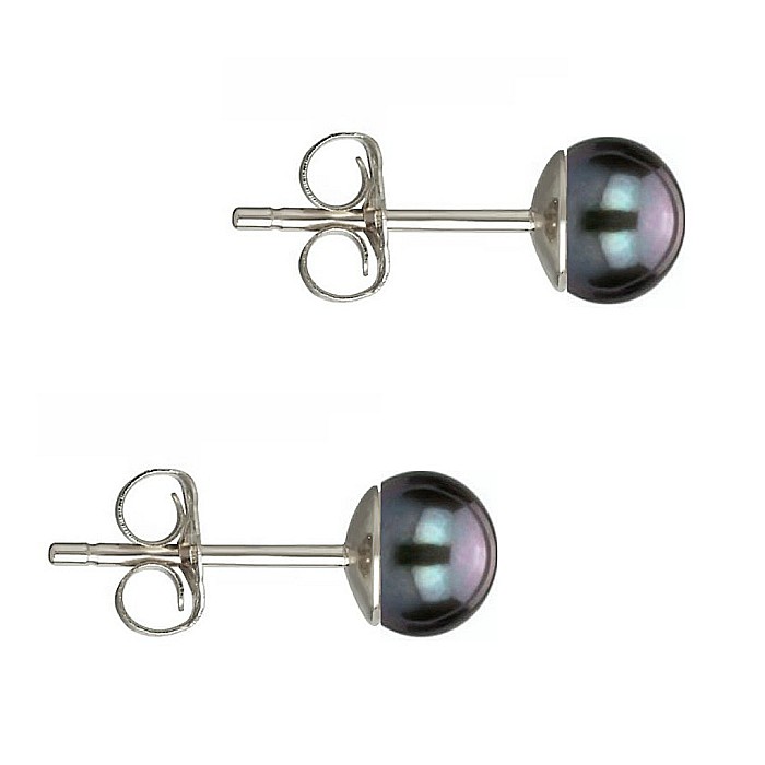 Cercei Perle Naturale Negre 5-6 mm, Buton AAA, Argint 925, Tip surub KASKADDA