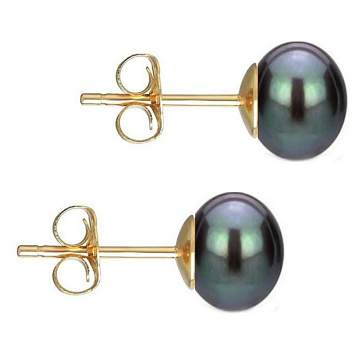 Cercei Perle Naturale Negre 7-8 mm, Aur 14K (aur 585), Calitate AAA KASKADDA