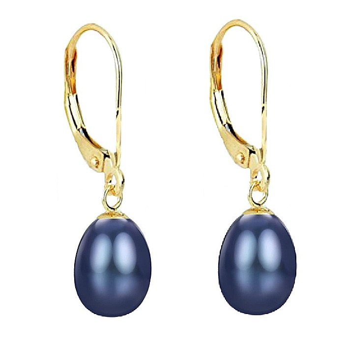 Cercei Perle Negre 8 5 mm, Forma Lacrima, Aur 14K (aur 585), Calitate AAA KASKADDA