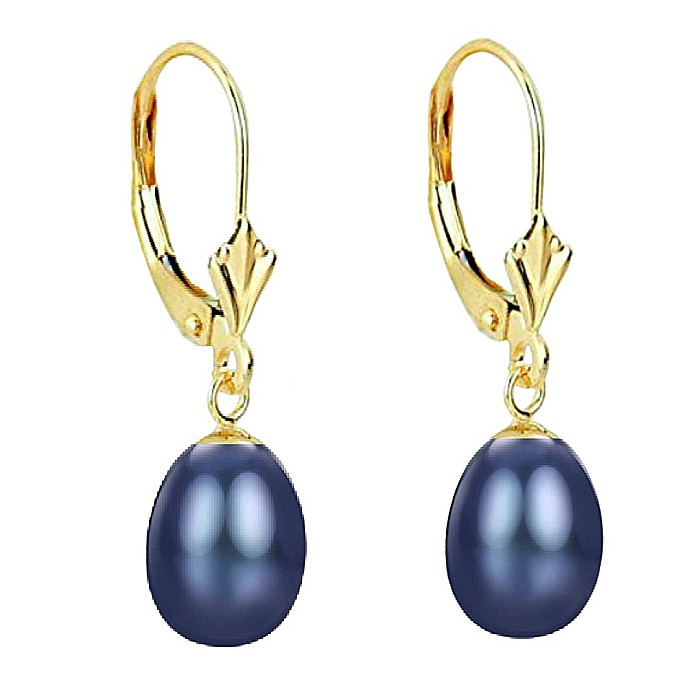 Cercei Perle Negre, Naturale, Forma Lacrima 8 5 mm si Aur Galben 14K KASKADDA