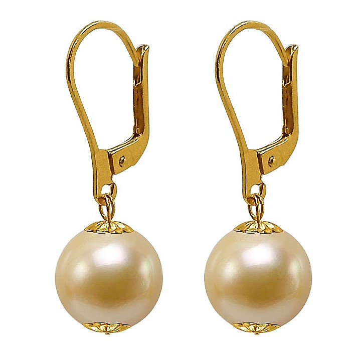 Cercei Perle Rare South Sea Aurii de 10-10,5 mm si Aur Galben 14K, Bijuterie de Lux KASKADDA