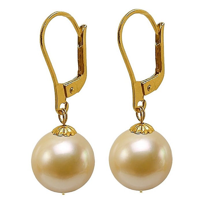 Cercei Perle Rare South Sea Aurii de 10,5-11 mm si Aur Galben 14K, Forma Rotunda KASKADDA