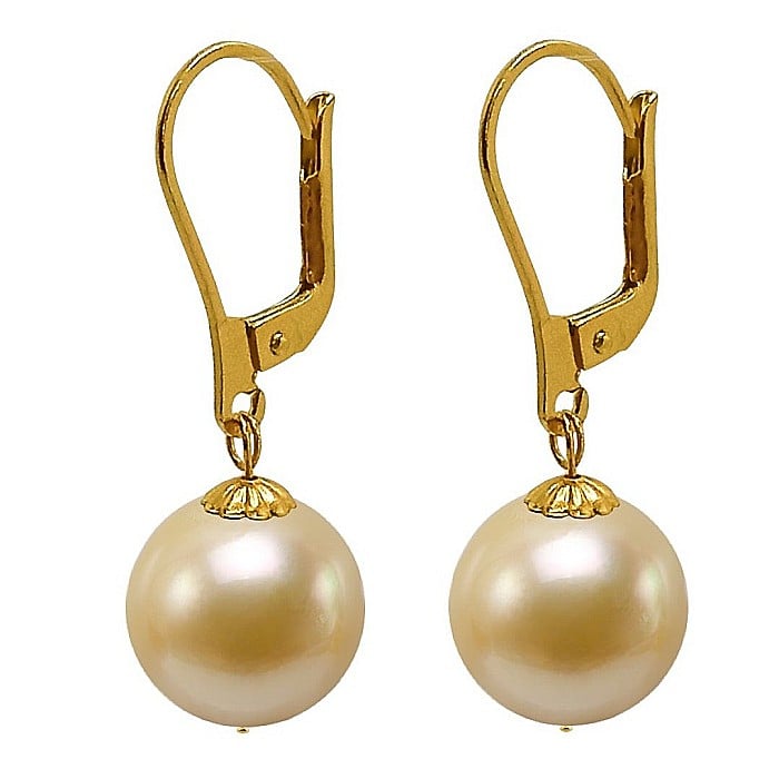 Cercei Perle South Sea Aurii de 10-10,5 mm si Aur Galben 14K, Forma Rotunda KASKADDA
