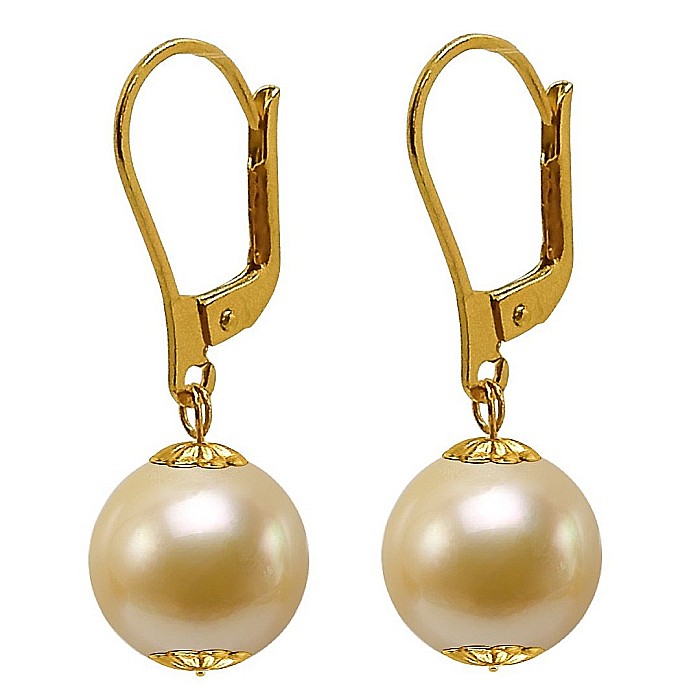 Cercei Perle South Sea Aurii de 10,5-11 mm si Aur Galben 14K, Perle Rare KASKADDA