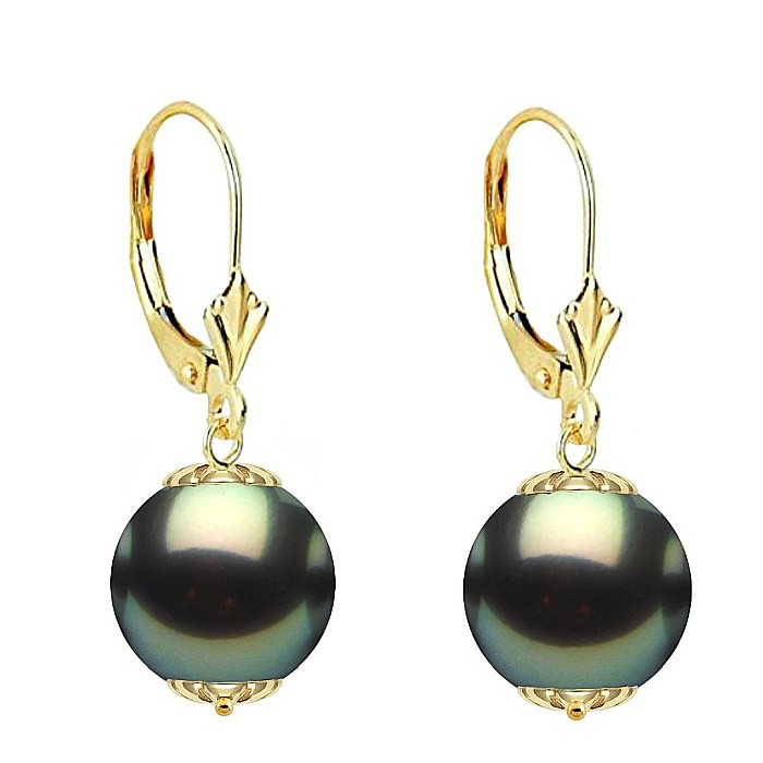 Cercei Perle Tahitiene de 8-9 mm si Aur Galben 14K, Forma Rotunda KASKADDA