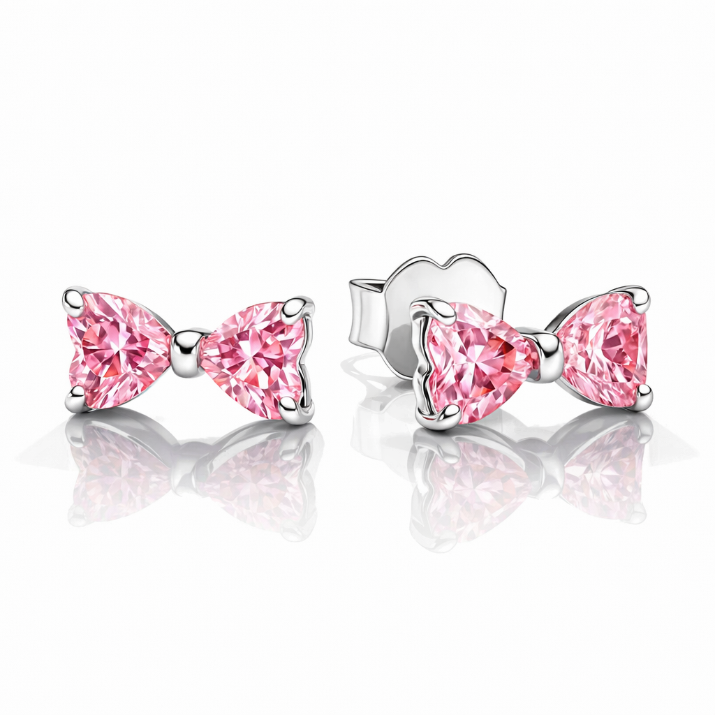 Cercei Pink Bow Silver Cu Argint
