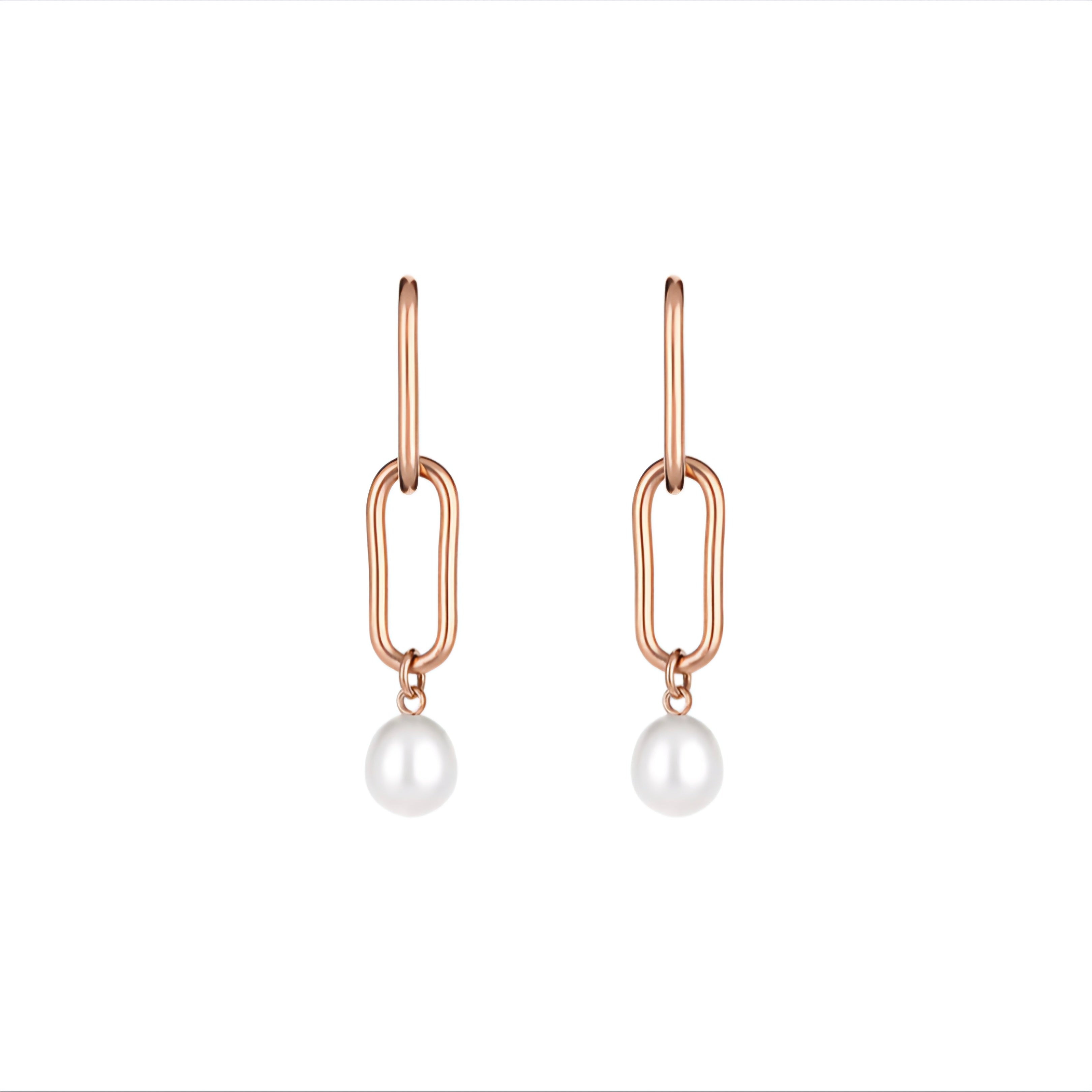 Cercei Rose Gold, Model Lungi cu Perle, Oțel Inoxidabil - Default Title