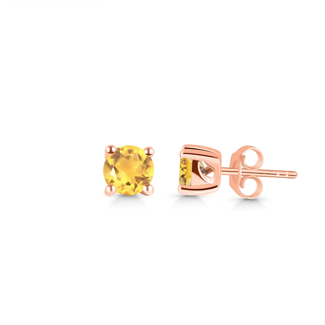 Cercei stud citrin argint 925 placati cu aur roz