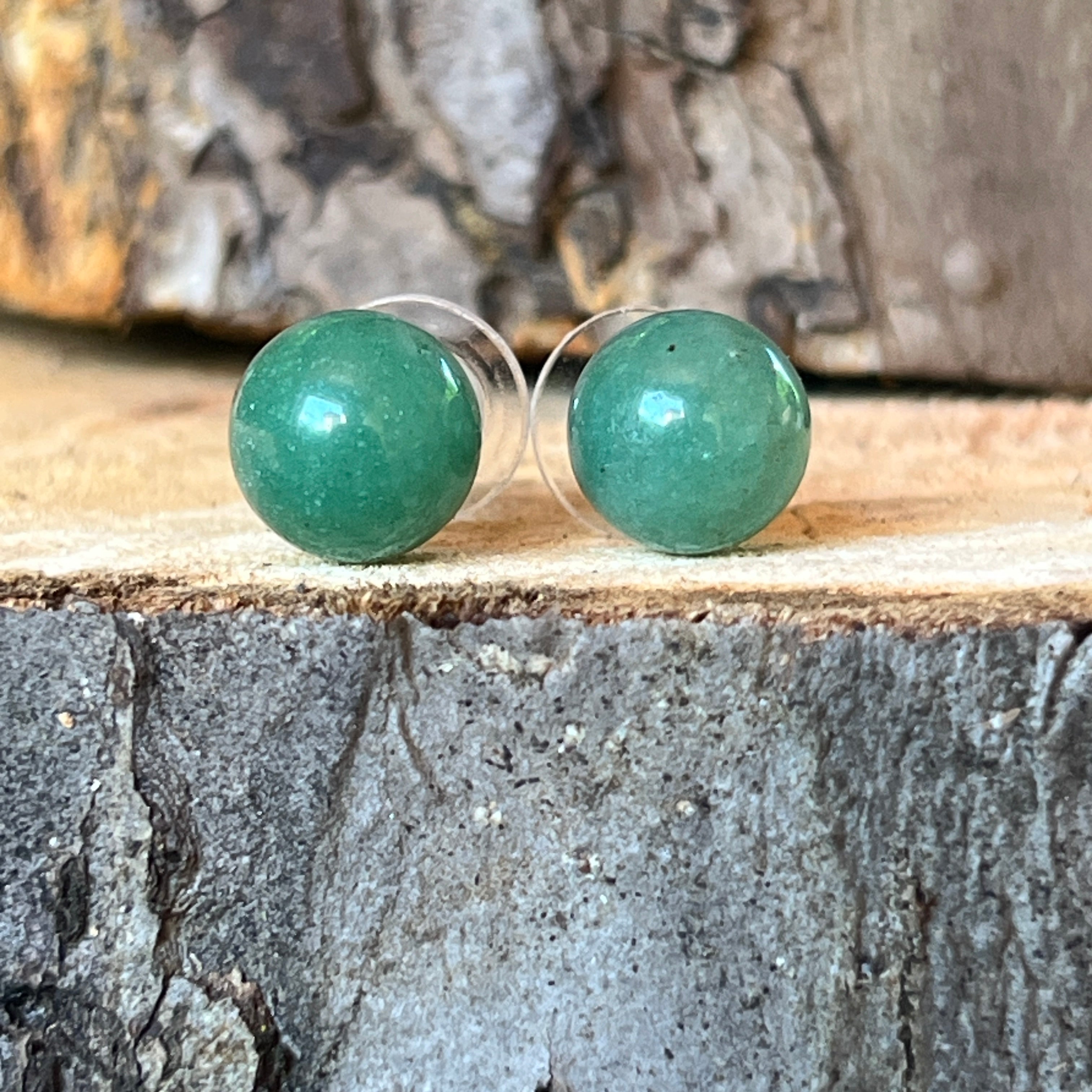 Cercei stud sfere aventurin 10 - 10.5 mm