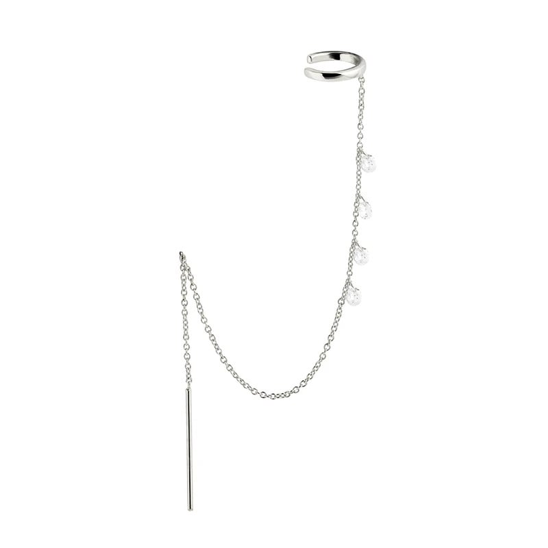Cercel ear cuff argint 925, JW1006, model cu lant, placat cu rodiu - poza 1