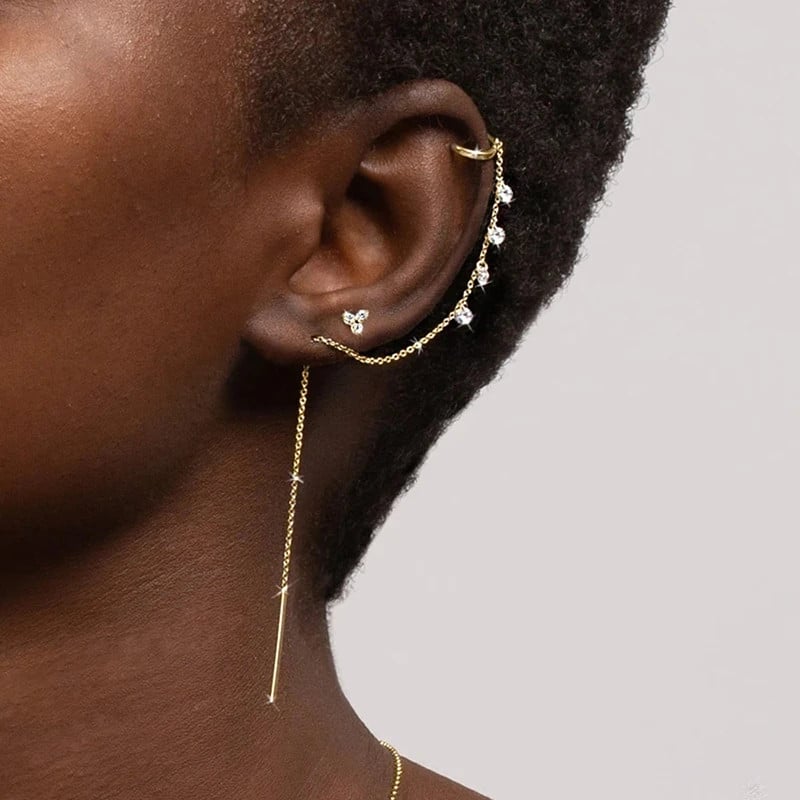Cercel ear cuff argint 925, JW1006, model cu lant, placat cu rodiu - poza 2