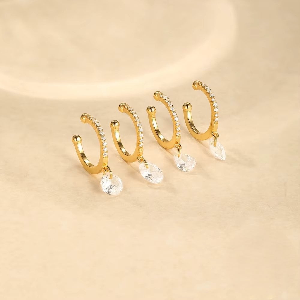Cercel ear cuff argint 925, JW1673, model piatra, placat cu aur - poza 3